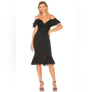 Nicholas black bodycon off the shoulder midi dress